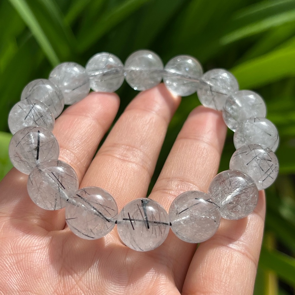 13.5mm Stretchable black rutilated quartz bracelet